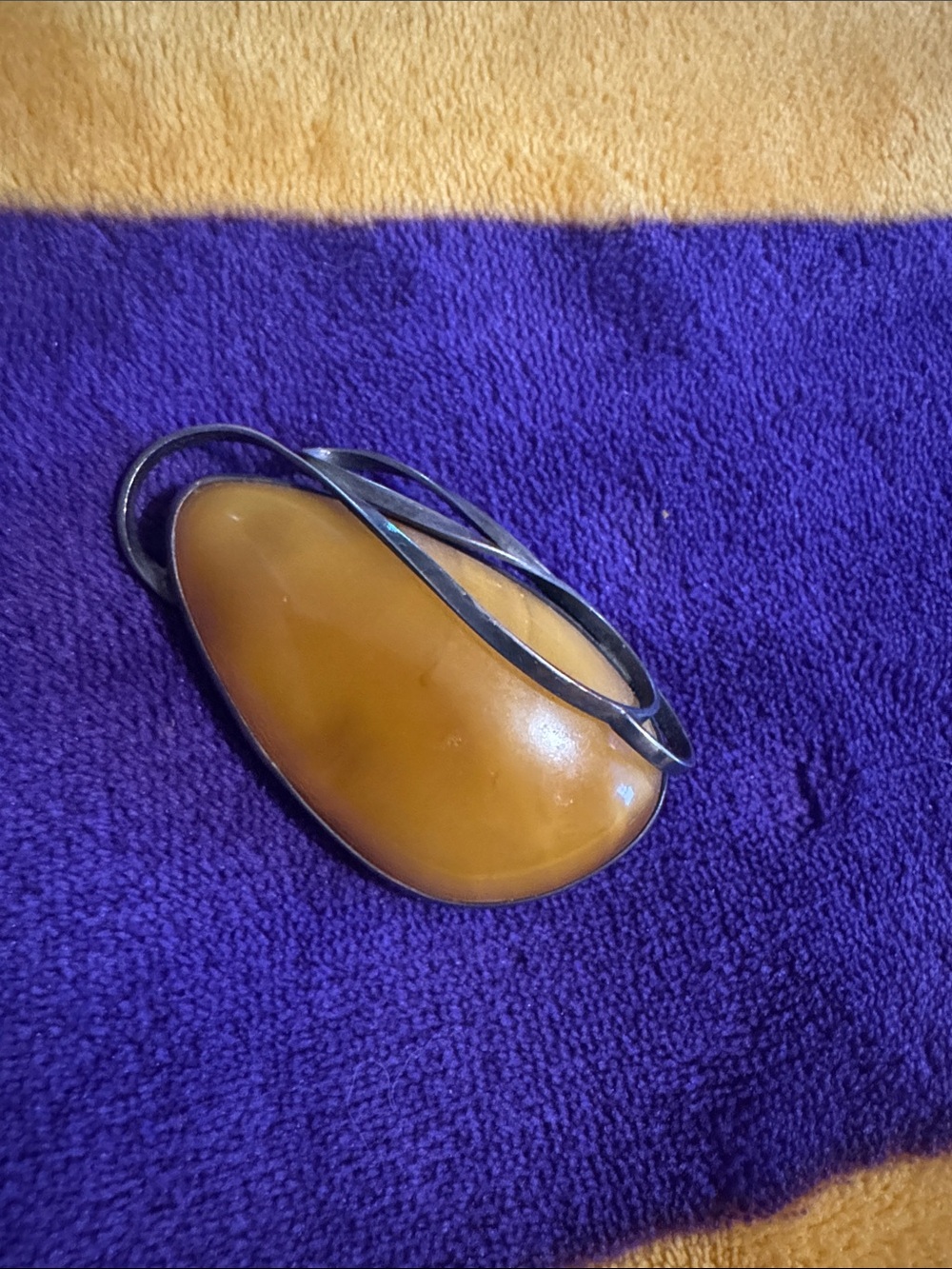 Antique Baltic Amber Eggyoke  Teardrop Brooch Pin -925 silver